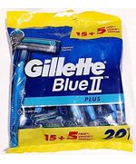 Gillette Blue II Plus Disposable Razor For Men Soft UltraGrip Handle - 20 Pieces