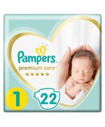 Pampers premium care diapers, size 1, new born, 2-5 kg - 22 diapers
