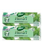 Dabur Herbl Basil Oral Protection Toothpaste (2 x 150g + Toothbrush) | Enriched With Basil | Natural Toothpaste For Healthy Gums & Strong Teeth | Value Pack
