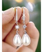 1 Pair Elegant Cubic Zirconia & Faux Pearl Teardrop Earrings, Suitable For Girls Daily Wear, Party Wear Or Birthday Gift