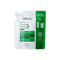 Vichy Dercos Anti-Dandruff Dermatological Shampoo for Normal to Oily Hair, 390 ml Refill Pouch