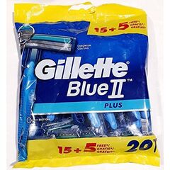 Gillette Blue II Plus Disposable Razor For Men Soft UltraGrip Handle - 20 Pieces