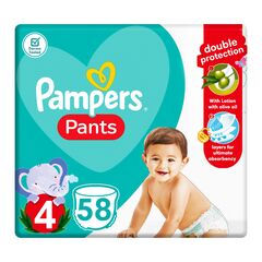 Pampers Pants Diapers, Size 4, 9-14 kg, with Lotion with Olive Oil, 58 Baby Diapers