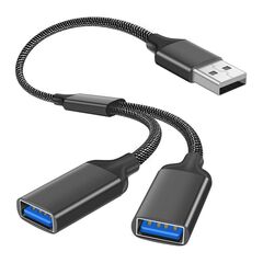 1 PCS USB Splitter Cable 1 IN 2 OUT ，USB 2.0 Male to Dual Female Extension Cord,Double Data+Charger Y Split.