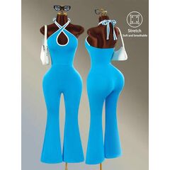 Amplova Backless Halter Neck Flared Leg Sports Jumpsuit