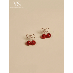1pair Cherry/Wine Red Cute Fresh Fruit Design Small Stud Earrings For Women, Suitable For Daily, Casual & Business Occasions