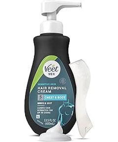 Veet Men Hair Removal Cream for Sensitive Skin, 13.5 fl oz, Painless Long-Lasting Fast-Acting Clean Look, Dermatologically d Depilatory Cream. Use on Chest, Back, Arms, Legs & Underams