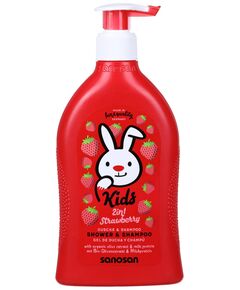 sanosan 2-in-1 Shower & Shampoo Strawberry for Children & Baby, 400 ml, Shower Gel & Hair Shampoo with Organic Olive Extract & Milk Protein, Hair Care, Skin Care, Shower Gel, Hair Shampoo