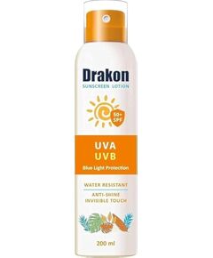 Drakon Sunscreen Lotion Dry touch SPF 50+ UVA,UVB & Blue Light Protection, Water Resistant & Antioxidant for All Skin Types especially for oily & combined Skin - 200 ml
