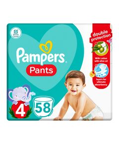 Pampers Pants Diapers, Size 4, 9-14 kg, with Lotion with Olive Oil, 58 Baby Diapers