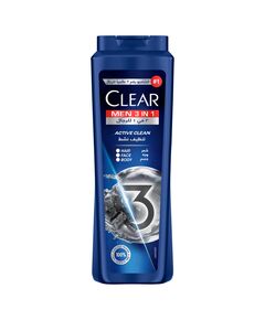CLEAR Men 3in1 Shampoo for men, anti dandruff shampoo for Hair, Face & Body, Active Clean, 100% dandruff-free scalp, refreshed & moisturized skin, 550ML