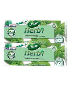 Dabur Herbl Basil Oral Protection Toothpaste (2 x 150g + Toothbrush) | Enriched With Basil | Natural Toothpaste For Healthy Gums & Strong Teeth | Value Pack