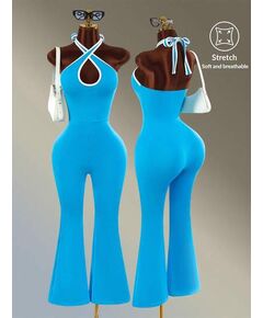 Amplova Backless Halter Neck Flared Leg Sports Jumpsuit