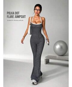 SHEIN Women's Vintage Polka Dot Halter Bell Bottom Jumpsuit – Flare Leg Backless Bodycon One Piece Outfit