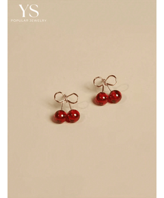 1pair Cherry/Wine Red Cute Fresh Fruit Design Small Stud Earrings For Women, Suitable For Daily, Casual & Business Occasions