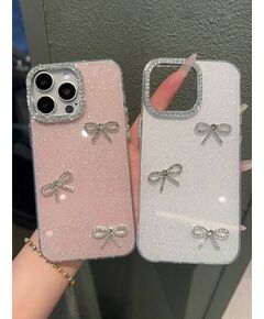 Luxury Pink Bowknot Element Shiny Crystal Rhinestone Fashion Phone Case Luxury Pink Camera Phone Case Compatible With IPhone 16 15 14 13 12 11 Pro Max Plus 3D Glitter Bow Soft Transparent Back Cover W