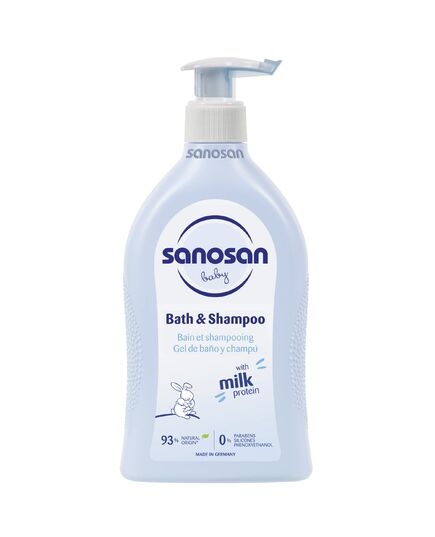 Sanosan bath & shampoo Hydrolysed Milk Protein Formula Daily Head To Toe Milky Wash No Tear Formula For Newborn Baby 2 In 1 Shampoo & Body Wash- 500 ml