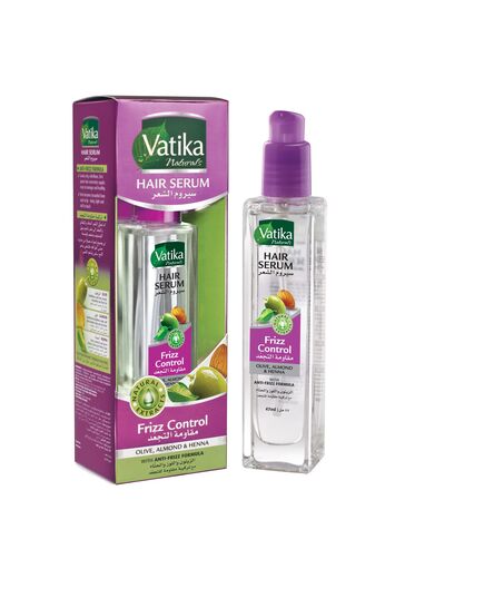 Vatika Naturals Frizz Control Hair Serum (47mL) | Natural Extract of Olive, Almond and Henna | Anti-Frizz Formula | For Dry and Damaged Hair