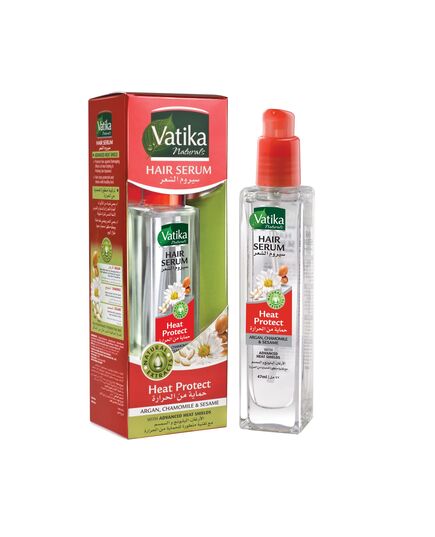 Vatika Naturals Heat Protect Hair Serum (47mL) | Natural Extracts of Argan, Chamomile and Seasame | Advanced Heat Shields for Hair