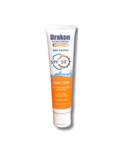 Drakon Sunscreen Gel-Cream Dry touch SPF 50+ UVA,UVB & Blue Light Protection, Water Resistant & Antioxidant for All Skin Types especially for oily & combined Skin - 60 gm