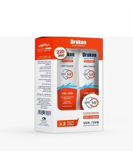 Drakon Sunscreen Gel-Cream Dry touch SPF 50 (1+1) Promopack 60 gm+60 gm | UVA & UVB | Water Resistant & Antioxidant | All Skin Types especially for oily &combined Skin -