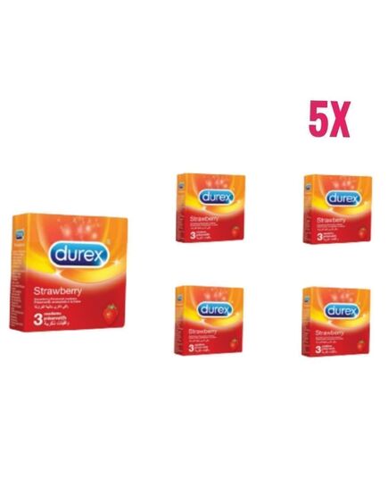Durex Condom - Strawberry - 3 Pieces - Pack of 5