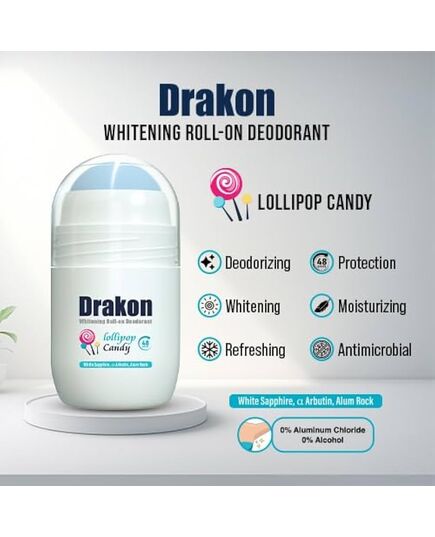 Drakon Roll-On Deodorant 5in1 Passion Peak+ Lollipop candy scent,48h Protection, Aluminum Chloride &Alcohol Free (1+1) Promopack - 50 ml+50ml