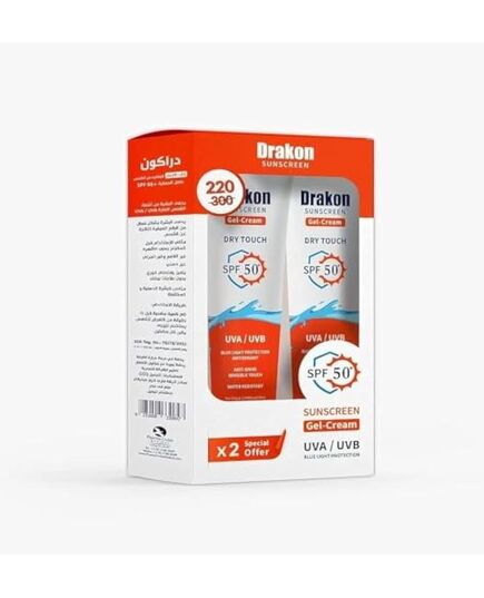 Drakon Sunscreen Gel-Cream Dry touch SPF 50 (1+1) Promopack 60 gm+60 gm | UVA & UVB | Water Resistant & Antioxidant | All Skin Types especially for oily &combined Skin -