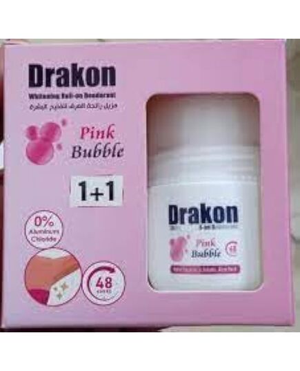 Drakon Roll-On Deodorant 5in1 Pink Bubble Scent, 48h Protection For Sensitive Skin Aluminum Chloride & Alcohol Free (1+1) Promopack - 50 ml+50ml