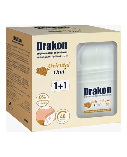Drakon Roll-on Deodorant (1+1) Oriental Oud Scent | 48h Protection For Sensitive Under-arm | Aluminum Chloride & Alcohol Free-50 ML
