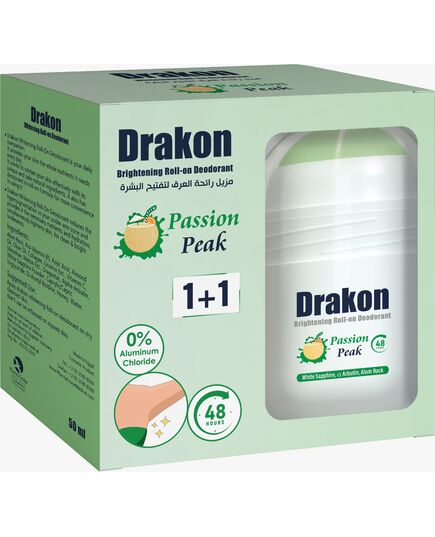 Drakon Roll-On Deodorant 5in1 Passion Peak Scent,48h Protection For Sensitive Skin Aluminum Chloride & Alcohol Free,(1+1) Promopack - 50 ml+50ml