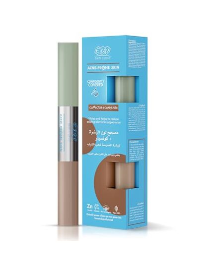 Eva Skin Clinic Acne-Prone Corrector + Concealer for Blemishes, Natural Coverage, Hides Acne & Redness, Reduces Acne Scars, Evens Skin Tone, Acne-Safe, Suitable for Oily Skin, 2 × 6 ML