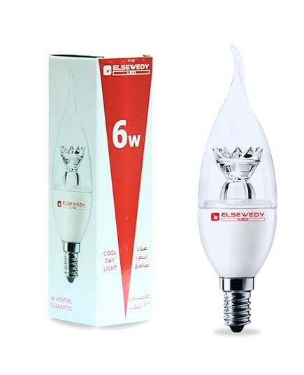 ELSEWEDY LED Bulb E27, 5 Watt, 6500 Kelvin, 425 Lumen (Warm, 6 Watt, Flame Tip)
