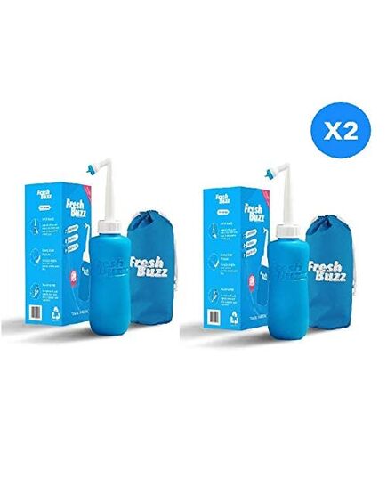 Fresh Buzz Portable Shattaf with an Extendable Curved Nozzle for Smart Storage and Comfort Spraying, Waterproof Travel Bag - 650ml - Set of 2