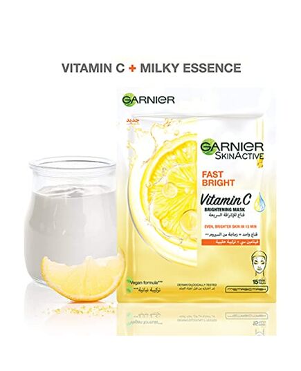 Garnier Skinactive Fast Bright Instant Brightening Tissue Mask With Vitamin C And Milky Essence, 28 Gm