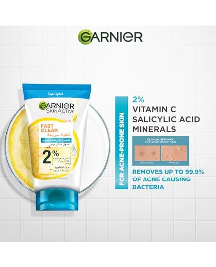 Garnier Skinactive Fast Clear 3-in-1 Face Wash, For Acne Prone Skin, with Salicylic Acid and Vitamin C, 50ml
