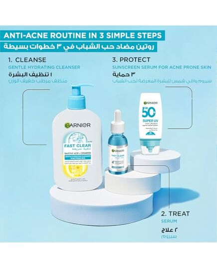 Garnier Fast Clear Gentle Cleanser, Deep Hydrating Face Wash for Acne Prone Skin with Salicylic Acid and Ceramides, Sulphate and Fragrance Free, 250ml