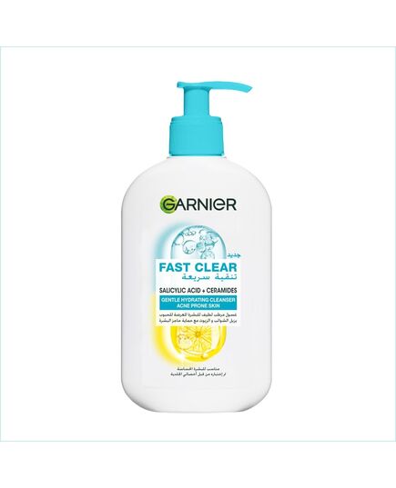 Garnier Fast Clear Gentle Cleanser, Deep Hydrating Face Wash for Acne Prone Skin with Salicylic Acid and Ceramides, Sulphate and Fragrance Free, 250ml