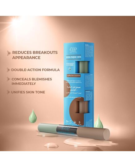 Eva Skin Clinic Acne-Prone Corrector + Concealer for Blemishes, Natural Coverage, Hides Acne & Redness, Reduces Acne Scars, Evens Skin Tone, Acne-Safe, Suitable for Oily Skin, 2 × 6 ML