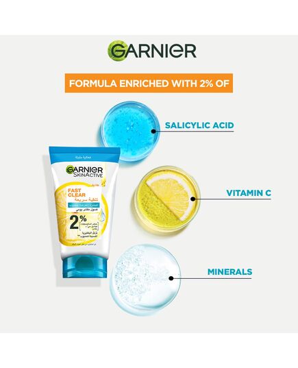 Garnier Skinactive Fast Clear 3-in-1 Face Wash, For Acne Prone Skin, with Salicylic Acid and Vitamin C, 50ml