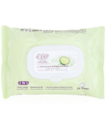 Eva Skin Care Facial Wipes For Cleansing & Makeup Removal For Oily / Combination Skin ( 25 Wipes)