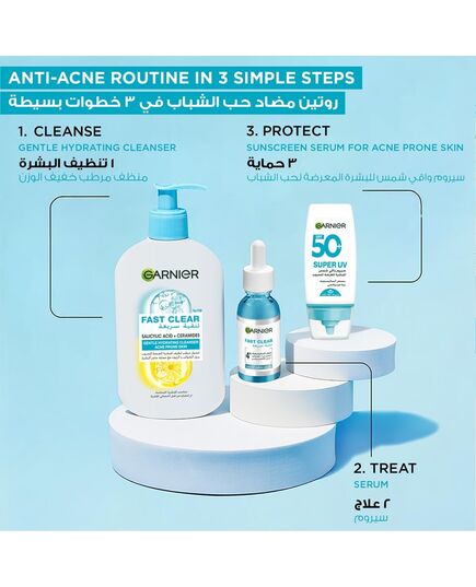 Garnier Fast Clear Gentle Cleanser, Deep Hydrating Face Wash for Acne Prone Skin with Salicylic Acid and Ceramides, Sulphate and Fragrance Free, 250ml