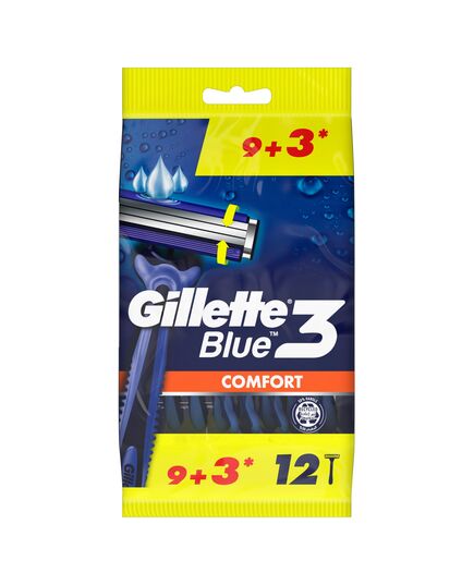 Gillette Blue 3 Comfort Disposable Razor for Men 9 + 3 Free – Pack of 12