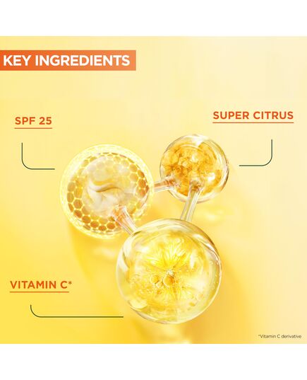 Garnier Vitamin C Serum Cream, 2in1 Formula With 20% Vitamin C serum & SPF 25 Moisturiser, Hydrate & Reveal Bright Glowing Skin, Organic & Vegan Formula, 50ml