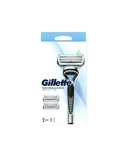 Gillette SkinGuard Sensitive Razor for Men with 1 Handle + 2 Blade Refills – Designed for Sensitive Skin to Prevent Razor Bumps and Irritation – With Lubrastrip and Precision Trimmer