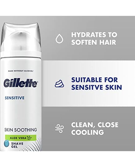 Gillette Sensitive Skin Soothing Shave Gel with Aloe Vera for Men, Anti-Irritation Formula, Dermatologist-Tested, 200ml Can – Hydrates, Protects, and Cools Skin While Shaving – 200ml
