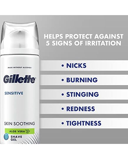 Gillette Sensitive Skin Soothing Shave Gel with Aloe Vera for Men, Anti-Irritation Formula, Dermatologist-Tested, 200ml Can – Hydrates, Protects, and Cools Skin While Shaving – 200ml
