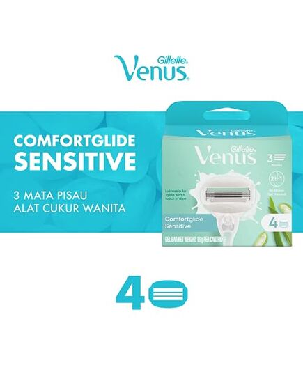 Gillette Venus Comfort Glide Sensitive Women's Razor Refill Cartridges – Pack of 4