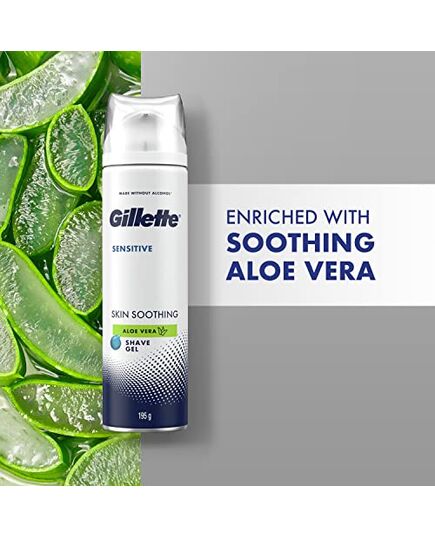 Gillette Sensitive Skin Soothing Shave Gel with Aloe Vera for Men, Anti-Irritation Formula, Dermatologist-Tested, 200ml Can – Hydrates, Protects, and Cools Skin While Shaving – 200ml