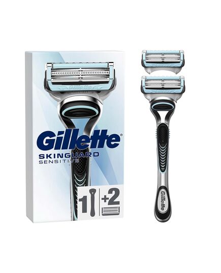 Gillette SkinGuard Sensitive Razor for Men with 1 Handle + 2 Blade Refills – Designed for Sensitive Skin to Prevent Razor Bumps and Irritation – With Lubrastrip and Precision Trimmer